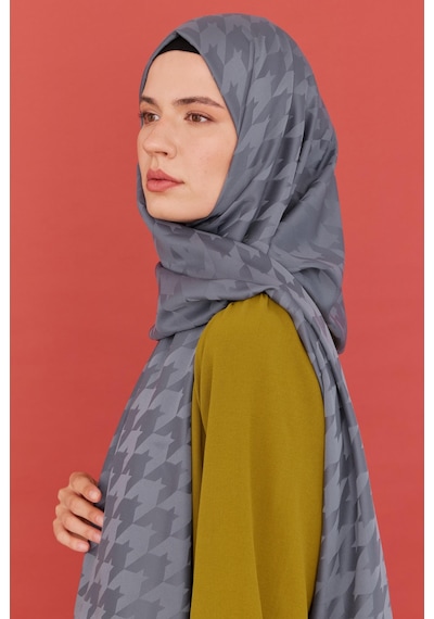 Mirsoy Scarf Kazayağı Desen İpeksi Jakar Şal - Antrasit Antrasit