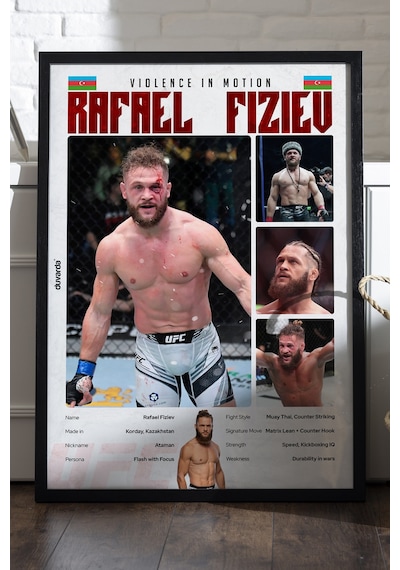 Rafael Fiziev Ufc Siyah Ahşap Çerçeveli Poster, Dekoratif Dövüş Duvar Tablosu