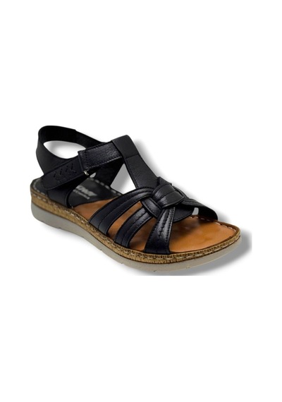 Ellanor S-050-26 Hakiki Deri Anatomik Taban Kadın Sandalet Siyah