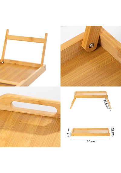 Porsima Katlanır Ayaklı Bambu Tepsi Yatak Keyif Tepsisi 50cm 30cm , Portatif Tepsi Bambu