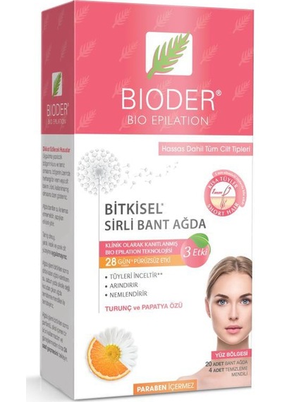 Bioder Yüz için Bitkisel Sirli Bant Ağda 20'li + Temizleme Mendili 4'lü