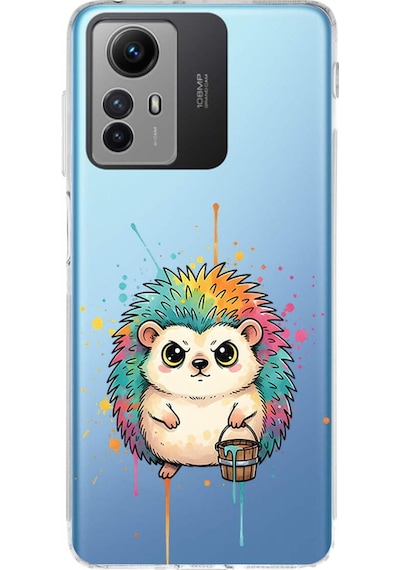 Redmi Note 12s İle Uyumlu Splash Kirpi Tasarımlı Şeffaf Silikon Kılıf Şeffaf