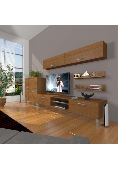 Decoraktiv Eko 6y Mdf Dvd Krom Ayaklı Tv Ünitesi Tv Sehpası Ceviz