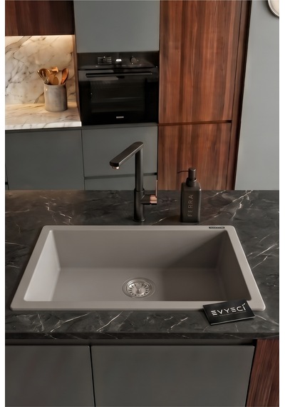 Gordion 77 K013 Granit Evye 770x475 Mm Tek Göz Mutfak Evyesi - K013 Gordion 77 Gri Gri