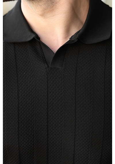 Madmext Siyah Slim Fit Polo Yaka Triko Erkek Tişört E7491