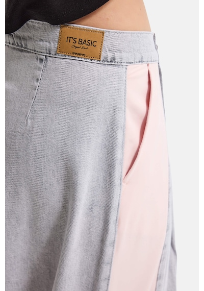 it's basic Kadın Gri Pembe 3s6-12 Palazzo Fit Çift Parça Özel Tasarım Denim Jean Gri-pembe