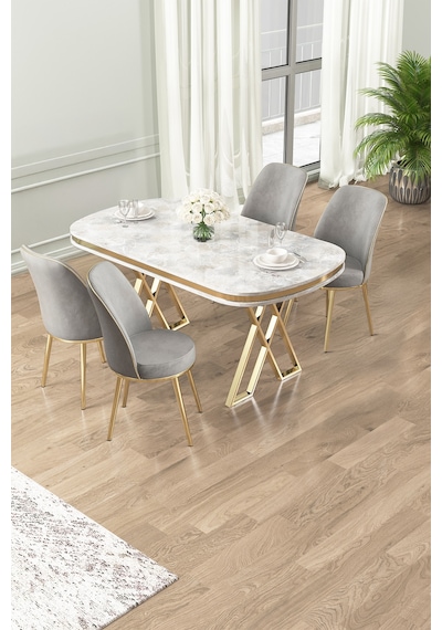 Canisa Lai Serisi 90x168 Rampla Gri Masa Ve 4 Gri Sandalye Gold Kaplama Ayak Rampla Gri Masa Cappucino Sandalye Ayaklar Gold Canisa Lai Serisi 90x168 Rampla Gri Masa Ve 4 Gri Sandalye Gold Kaplama Ayak Rampla Gri Masa Cappucino Sandalye Ayaklar Gold