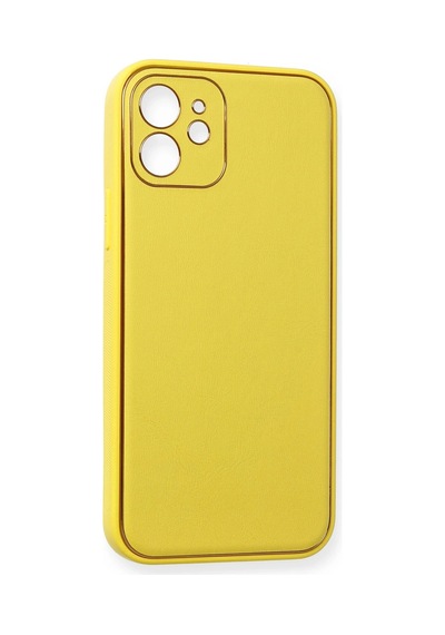 Newface - 536 - Apple iPhone Uyumlu 12 Kılıf Coco Deri Silikon Kapak - Ece-umay - - Sarı