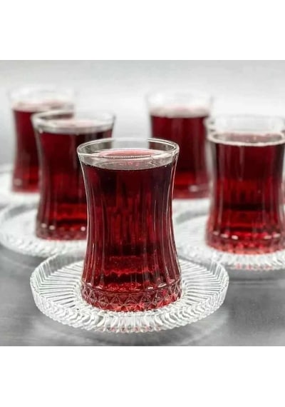 Paşabahçe Elysia Çay Bardağı Riva Çay Tabak Seti 12 Parça Beyaz