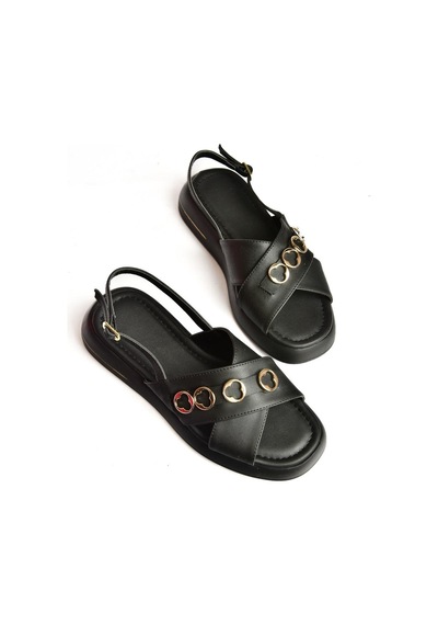 Fox Shoes S518105809 Siyah Alçak Tabanlı Kadın Sandalet Siyah