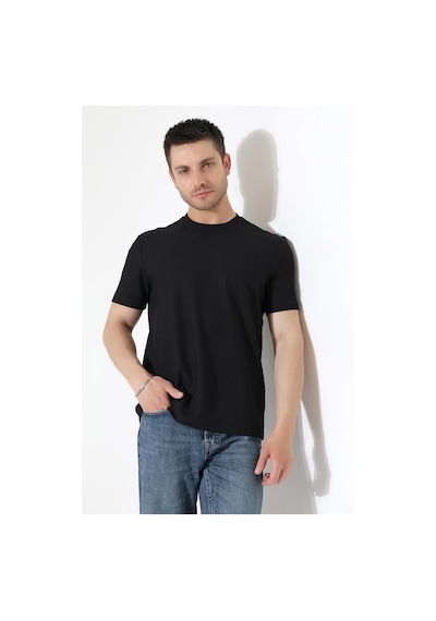 Erkek Fitilli Slim Fit Bisiklet Yaka Düz Renk T-shirt Siyah