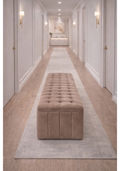 Modern Kapitone Puf Koltuk Bench, Konforlu Oturum Ve Lüks Görünüm Vizon - 863945362 Vizon