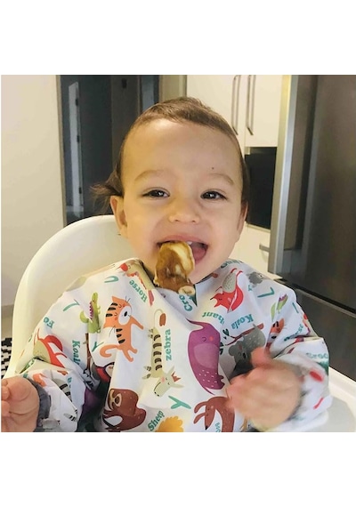 Yorni Sıvı Geçirmez Uzun Kollu Cırtlı Cepli Bebek Mama Önlüğü 6 - Ay
