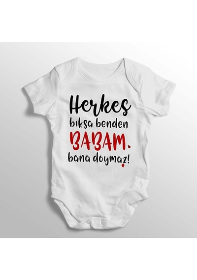 İmaj Tuğbababy Herkes Bıksa Benden Babam Bana Doymaz Yazılı Baskılı Bebek Zıbını Beyaz