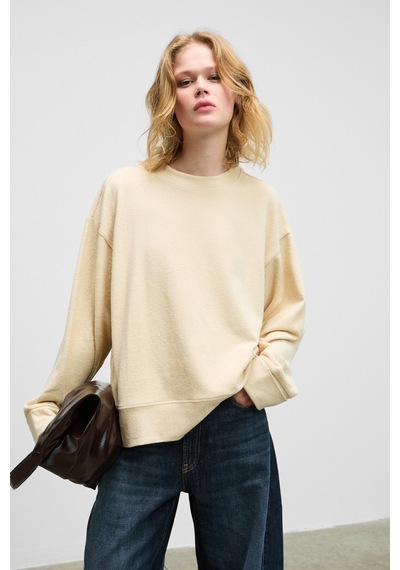 ETHIQUET ZEPHIRA Kadın Yumuşak Ve Esnek Kumaşlı Yuvarlak Yakalı Vizon Sweatshirt