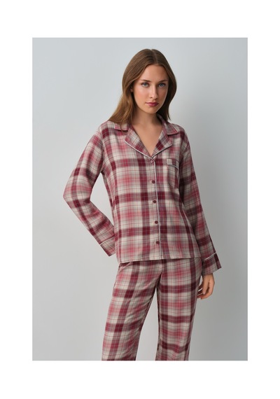 Suwen Siamore Gömlek Yaka Pijama Takımı Wsh10510111651 Pembe