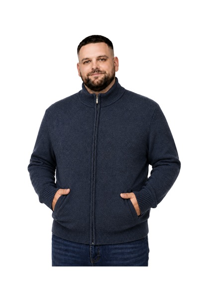 Battalmoda Erkek Büyük Beden Lacivert Hattush Dik Yaka Cepli Triko Hırka 3xl-4xl-5xl-6xl