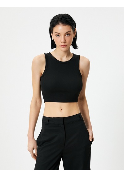 Koton Crop Atlet Ribanalı Bisiklet Yaka Siyah 4sak10011ek 4SAK10011EK999 Siyah