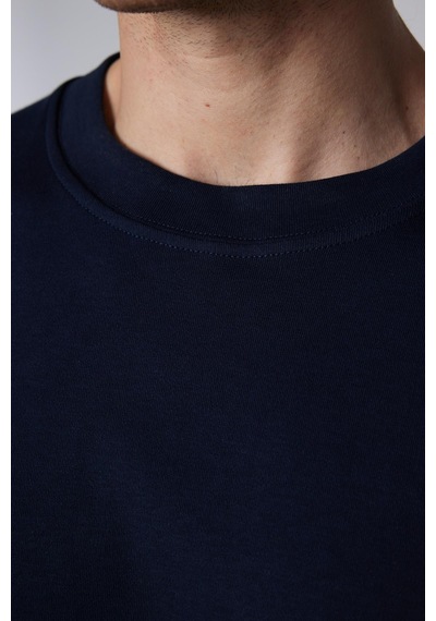 Tudors Unisex Oversize Geniş Kesim Pamuklu Yumuşak Dokulu Basic Bisiklet Yaka Lacivert Tişört-30844-lacivert Lacivert