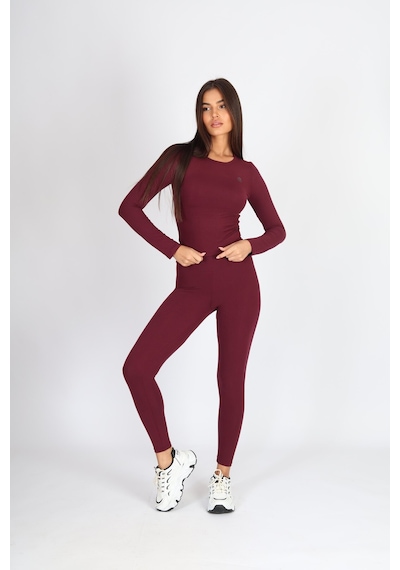 Soft&Basic Kadın Uzun Kollu Baskılı Bisiklet Yaka Bordo Body Bordo