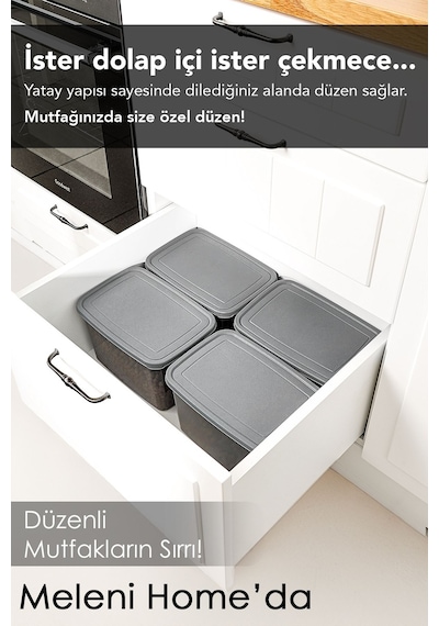8 Adet Derin Erzak Saklama Kabı - Büyük Boy Gıda Un Bakliyat Kabı Erzak Kutusu Antrasit 5300 Ml Antrasit