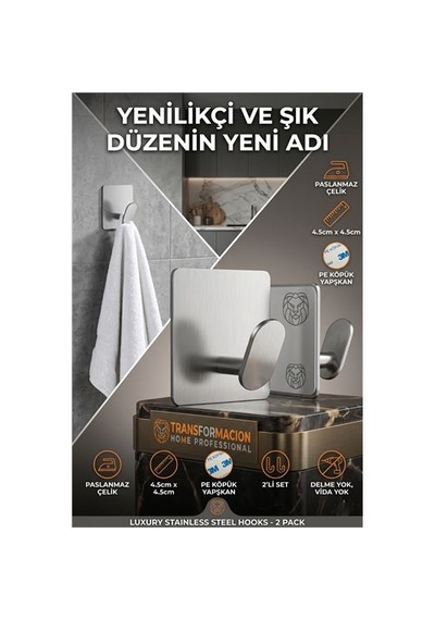 Zenvac 2'li Banyo Ve Mutfak Askı Seti - Sus304 Lazer Kesim Çelik Ultra Güçlü Yapışkanlı Askı 723140 Zenvac29 Renkli