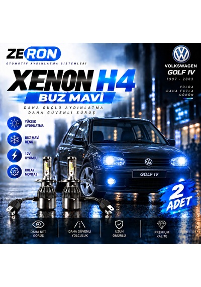 Golf Iv Xenon H4 Buz Mavi Led Far Ampulü 12v 2 Adet Yüksek Aydınlatma Kolay