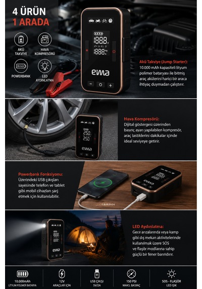 Eima Akü Takviye Cihazı Ve Lastik Şişirme Kompresörü Jump Starter