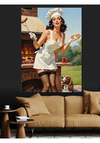 Retro Hizmetçi Pin-up Kız Dekoratif Kanvas - Mdf Ahşap Tablo
