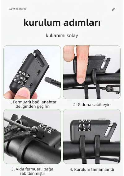 1.5m Taşınabilir Kombinasyonlu Kask Kilidi
