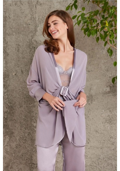 Pierre Cardin 7025 Kadın Royal 4'lü Saten Takım Gelin Set ROYAL