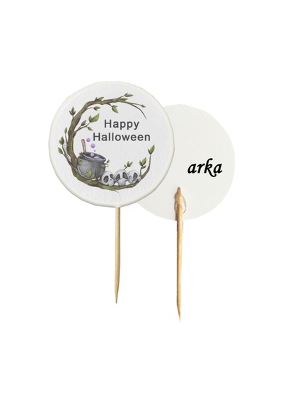 20 Adet Sarmaşıklı Büyücü Kazanı Baskılı Happy Hallowen Kürdanı 6,5 Cm - Cadılar Bayramı