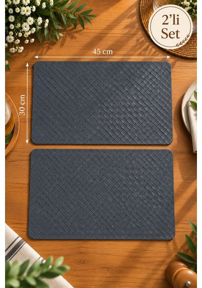 2'li Deri Amerikan Servis Seti 45x30 Cm Örgü Dokulu Supla Masa Servis Altlığı Gri - 939971829 Gri
