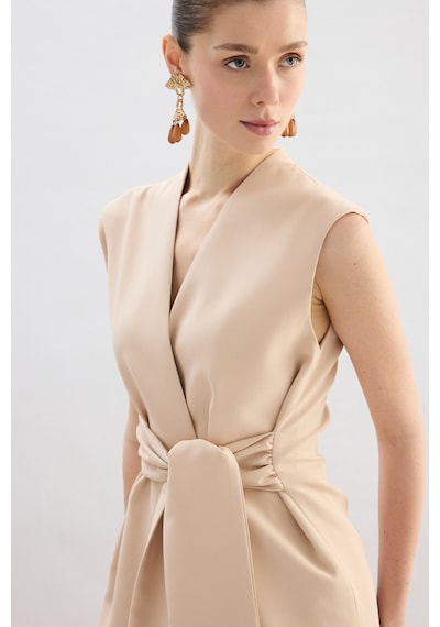 Sateen Kalın Kuşaklı Yelek - Bej-136857 Bej