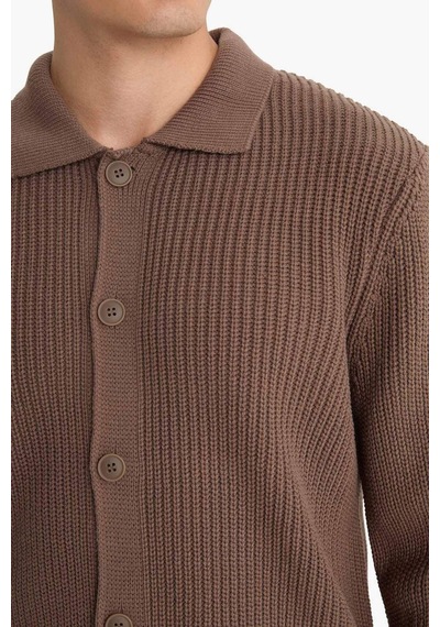 Defacto Standart Fit Polo Yaka Fermuarlı Triko Hırka E8397ax25cwbn595 Kahve