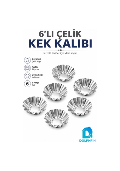 6 Lı Çelik Mini Kek Ve Tart Kalıbı Çok Amaçlı Pişirme Seti Metalik