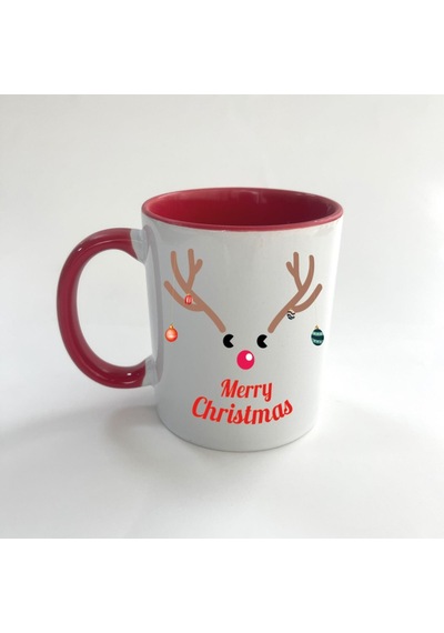 Merry Christmas Geyik Baskılı Kırmızı Mega Yılbaşı Kupası