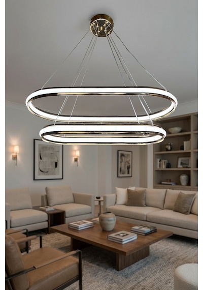 Zümrüt Uzun Model 2 Katlı Salon - Oturma Odası Sarkıt Led Avizesi Çok Renkli