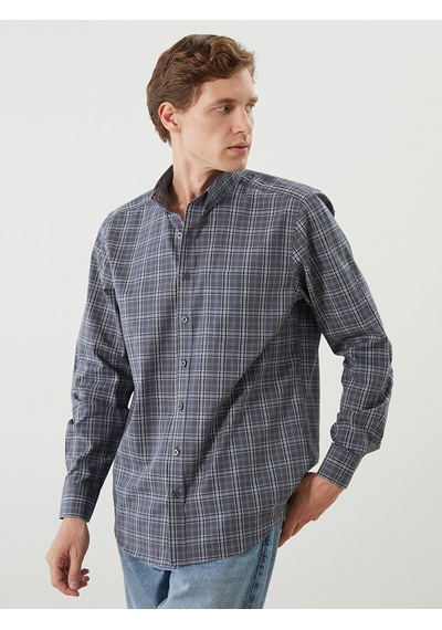 Lcwaıkıkı Classic Gri Regular Fit Uzun Kollu Ekose Poplin Erkek Gömlek