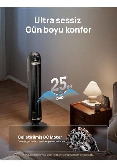 Dreo 25 Db Akıllı Sessiz Kule Tipi Fan, 8 M/s Hava Akışı, 8 Hız Kademesi, 4 Çalışma Modu, Dc Motorlu Serinletme