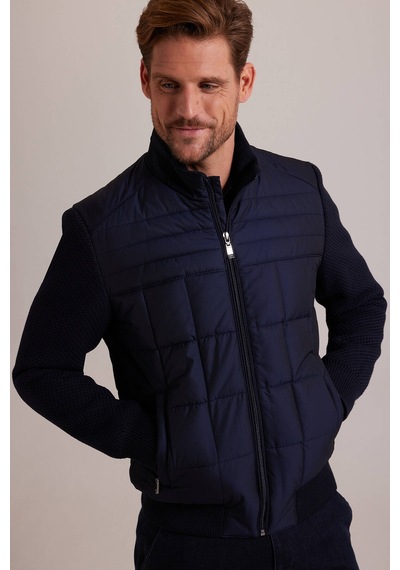 Ysf Erkek Lacivert Kolu Trikolu Slim Fit Mont