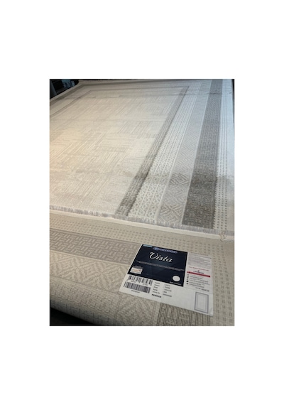 Merinos Vista Beyaz Renk Gri Çerçeveli %100 Akrilik Yumuşak Dokulu Salon Oturma Odası Halısı 76588-95