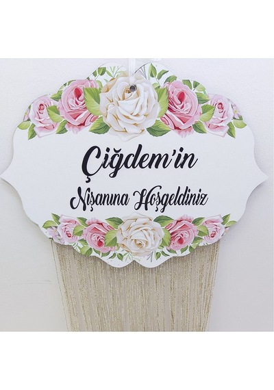 Ahşap Yandan Desenli Nişan Kapı Süsü UV Baskı Açık Kahverengi