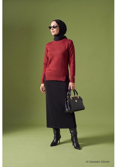 Armine Trend Geometrik Desenli Bisiklet Yaka Uzun Kollu Yan Yırtmaçlı Tunik Bordo 26ktd415 Armine Trend Geometrik Desenli Bisiklet Yaka Uzun Kollu Yan Yırtmaçlı Tunik Bordo 26ktd415