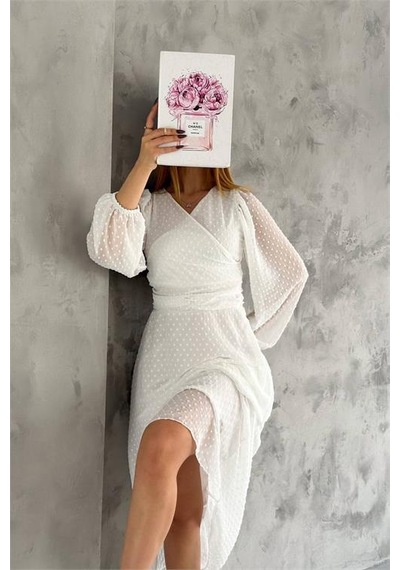 Neşeli Butik Kadın Kemer Detaylı Astarlı Ponpon Şifon Elbise Nbkklf2052 Ekru