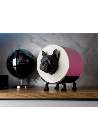 Low Poly Köpek Figürlü Tuvalet Kağıdı Tutucu Modern Dekoratif Tasarım Siyah