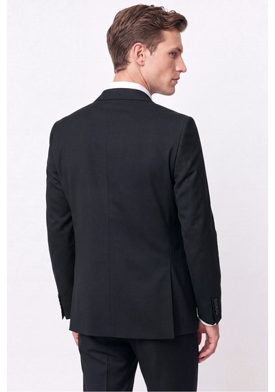Efor Slim Fit Mono Yaka Çift Yırtmaç Esnek Yünlü Siyah Takım Elbise Tk 947