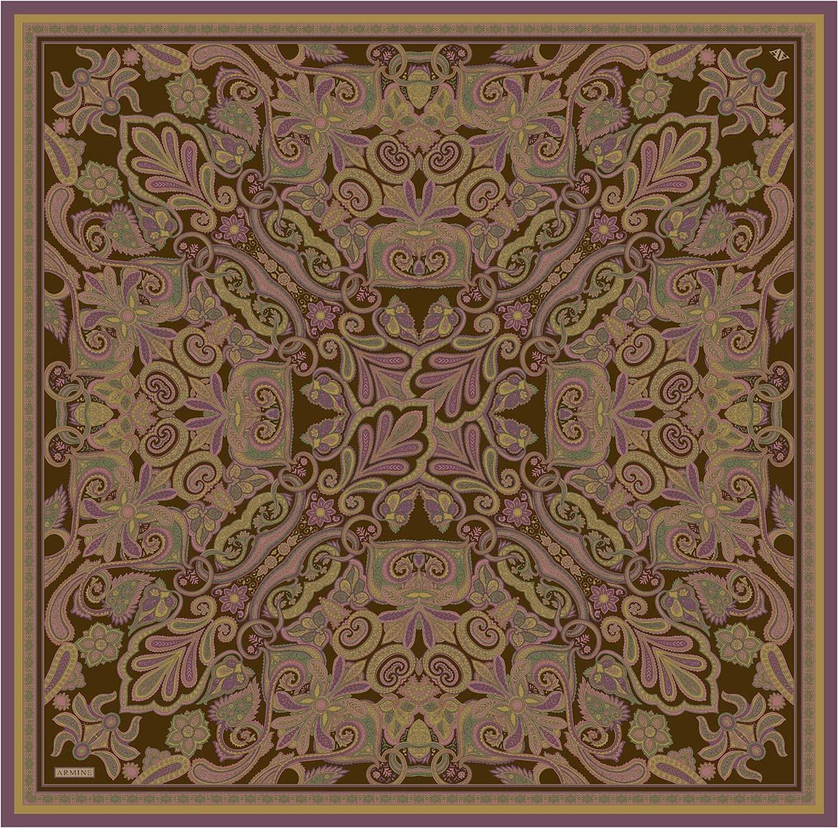 Armine Etnik Desen Saf İpek Twill Eşarp 9421d 81 Hardal