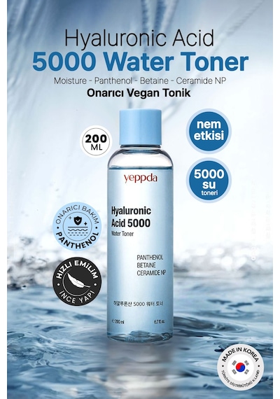 Yeppda Nemlendirici Hyalüronik Asit İçeren Vegan Tonik Yeppda Hyaluronic Acid 5000 Water Toner 200ml