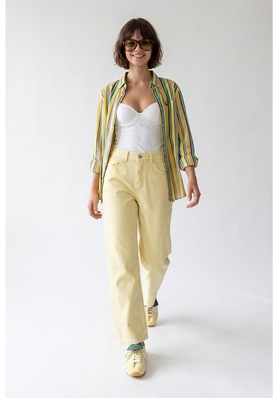 Mixray 2128 Kadın İnce Mevsimlik Yüksek Bel Wide Leg Denim Pantolon Sarı